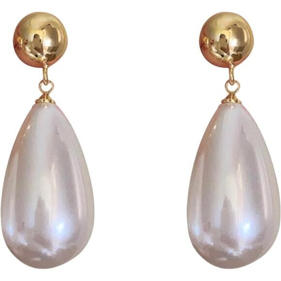 Pearl Chunky Waterdrop Earrings – Elegant Gold Alloy Design, Statement - Picture 2 of 6